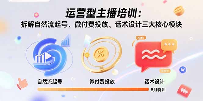 运营型主播培训:拆解自然流起号、微付费投放、话术设计三大核心模块-8月好创网-专注优质VIP网课 网络创业落地实操课程资源分享 – 每天更新_高质量项目输出好创网