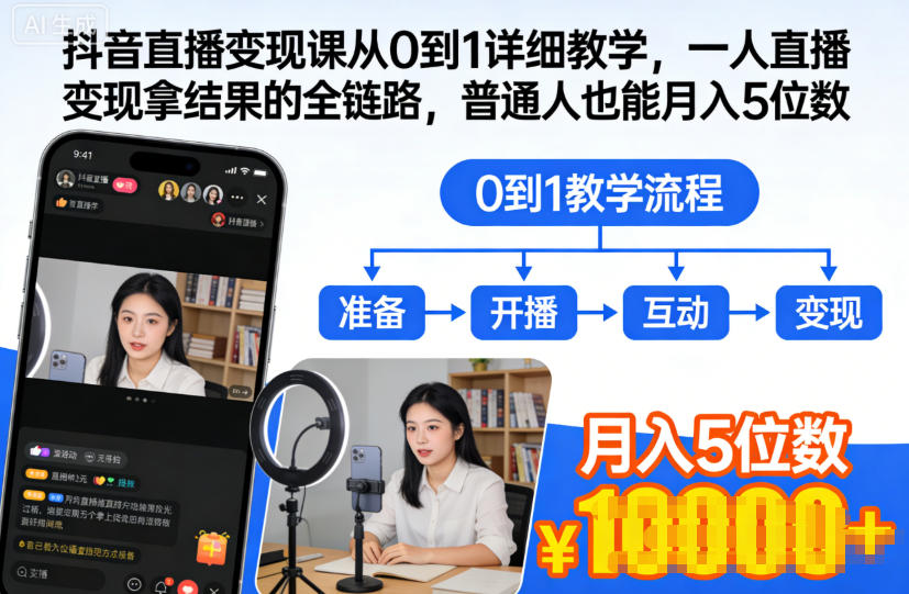 抖音直播变现课从0到1详细教学,一人直播变现拿结果的全链路,普通人也能月入5位数好创网-专注优质VIP网课 网络创业落地实操课程资源分享 – 每天更新_高质量项目输出好创网