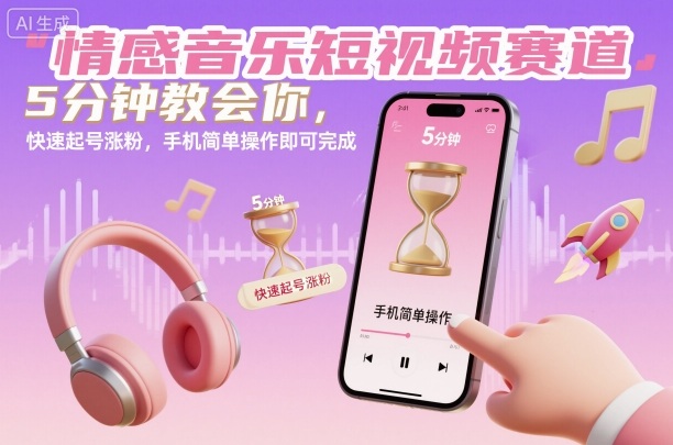 情感音乐短视频赛道,5分钟教会你,快速起号涨粉,手机简单操作即可完成好创网-专注优质VIP网课 网络创业落地实操课程资源分享 – 每天更新_高质量项目输出好创网