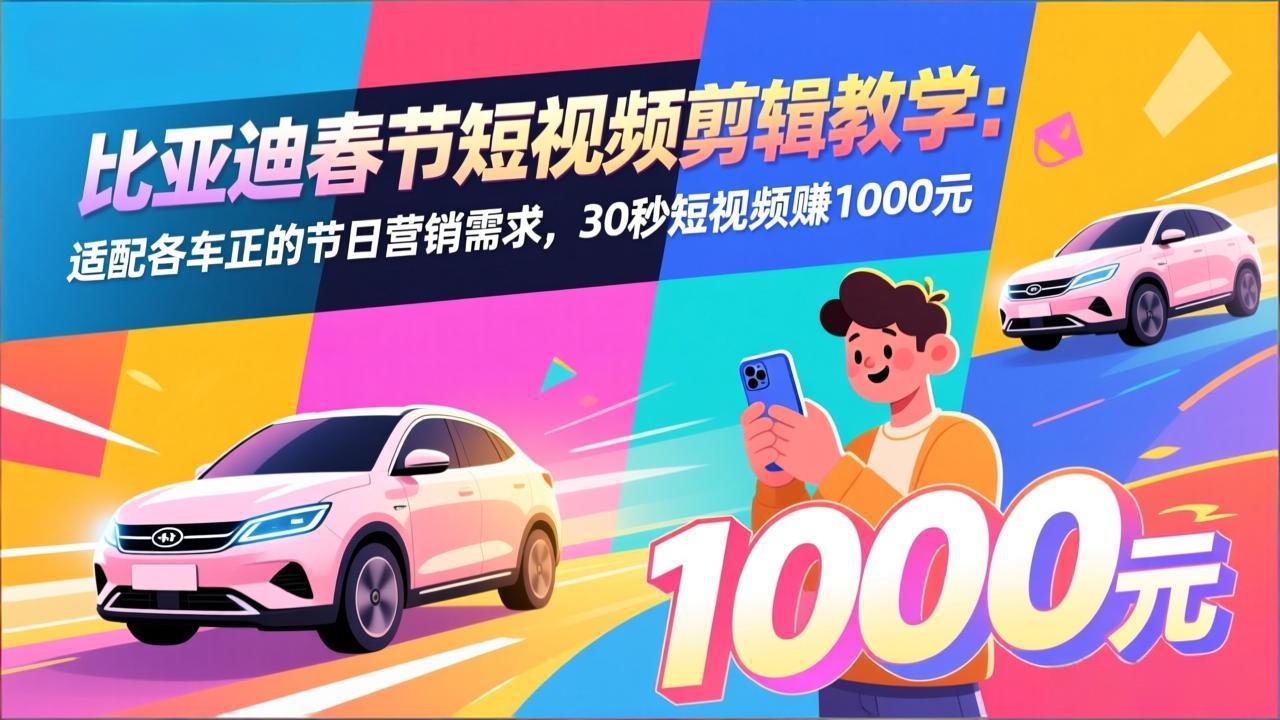 比亚迪春节短视频剪辑教学：适配各车企的节日营销需求，30秒短视频赚1000元好创网-专注优质VIP网课 网络创业落地实操课程资源分享 – 每天更新_高质量项目输出好创网