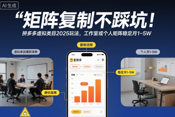 矩阵复制不踩坑!拼多多虚拟类目2025玩法,工作室或者个人矩阵稳定月1-5W【揭秘】好创网-专注优质VIP网课 网络创业落地实操课程资源分享 – 每天更新_高质量项目输出好创网