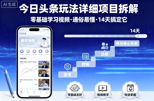 今日头条玩法详细项目拆解,零基础学习视频 通俗易懂 14天搞定它好创网-专注优质VIP网课 网络创业落地实操课程资源分享 – 每天更新_高质量项目输出好创网