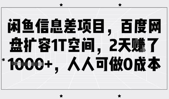闲鱼信息差项目，百度网盘扩容1T空间，2天收益1k+，人人可做0成本好创网-专注优质VIP网课 网络创业落地实操课程资源分享 – 每天更新_高质量项目输出好创网
