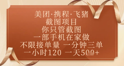 飞猪美团截图项目,你只管截图,一部手机在家做,正规平台无套路,一天5张+【揭秘】好创网-专注优质VIP网课 网络创业落地实操课程资源分享 – 每天更新_高质量项目输出好创网