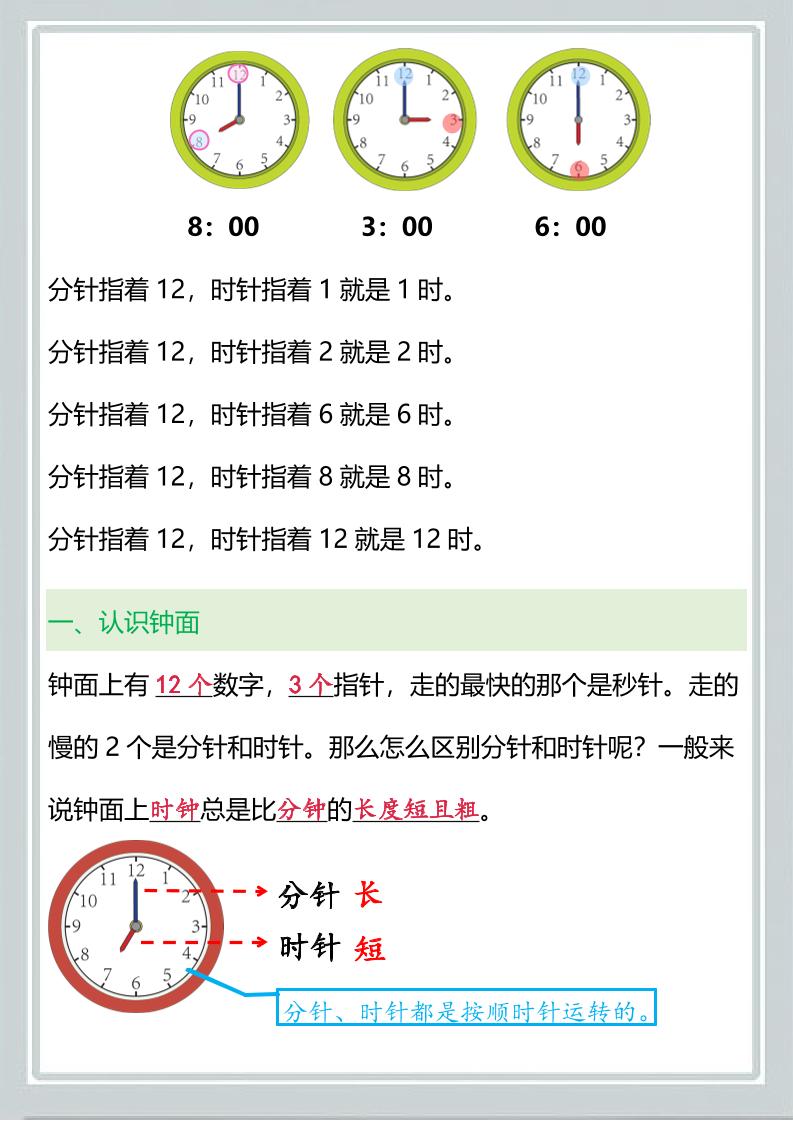 【2025秋新版】一年级上册数学『认识钟表』知识点梳理好创网-专注优质VIP网课 网络创业落地实操课程资源分享 – 每天更新_高质量项目输出好创网
