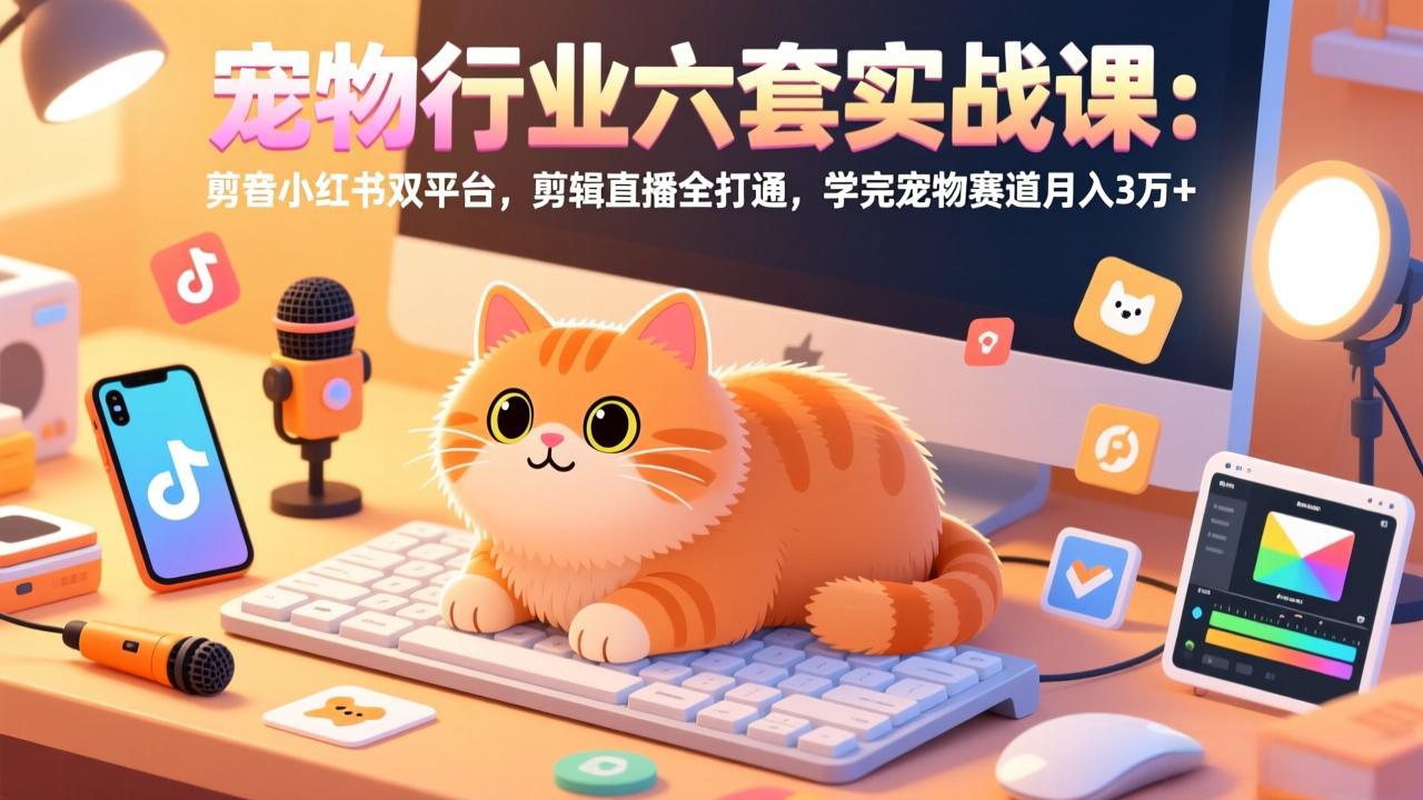 宠物行业六套实战课：抖音小红书双平台，剪辑直播全打通，学完宠物赛道月入3万+好创网-专注优质VIP网课 网络创业落地实操课程资源分享 – 每天更新_高质量项目输出好创网