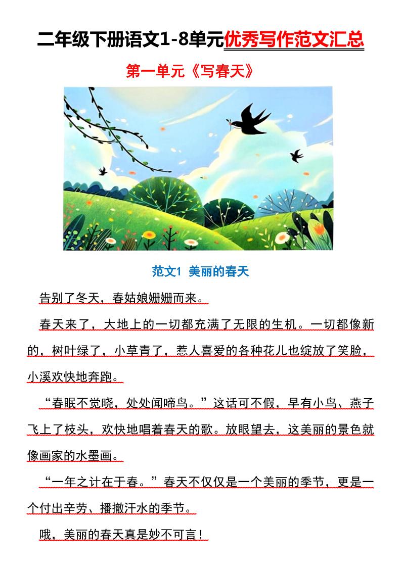 【作文】二年级下册语文1-8单元优秀写作范文汇总好创网-专注优质VIP网课 网络创业落地实操课程资源分享 – 每天更新_高质量项目输出好创网