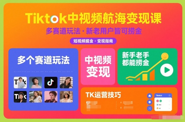 Tiktok中视频航海变现课，多个赛道玩法，新手老手都能在TK中视频捞金好创网-专注优质VIP网课 网络创业落地实操课程资源分享 – 每天更新_高质量项目输出好创网