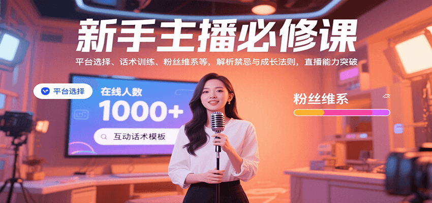 新手主播必修课：平台选择、话术训练、粉丝维系等，解析禁忌与成长法则，突破直播能力好创网-专注优质VIP网课 网络创业落地实操课程资源分享 – 每天更新_高质量项目输出好创网