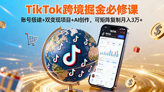 TikTo跨境掘金必修课，账号搭建+双变现项目+AI创作，可矩阵复制月入3万+好创网-专注优质VIP网课 网络创业落地实操课程资源分享 – 每天更新_高质量项目输出好创网