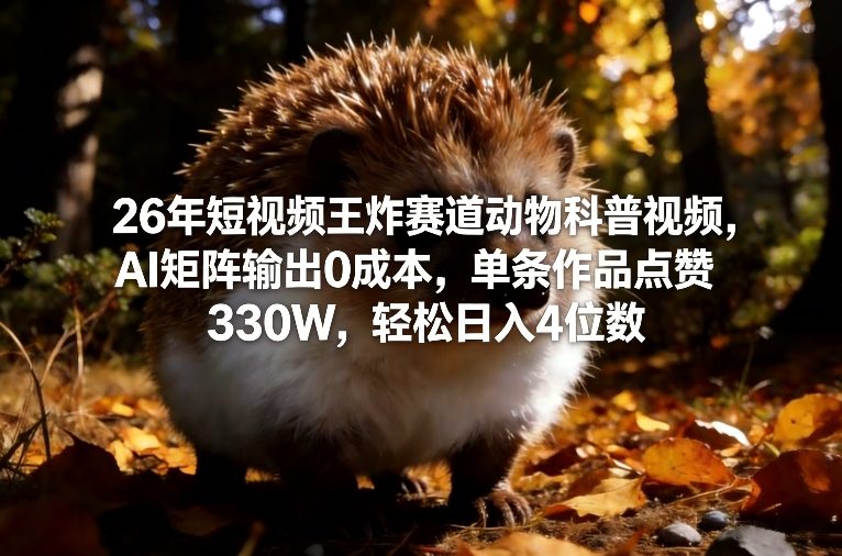 26年短视频王炸赛道动物科普视频，AI矩阵输出0成本，单条作品点赞330W，轻松日入4位数好创网-专注优质VIP网课 网络创业落地实操课程资源分享 – 每天更新_高质量项目输出好创网