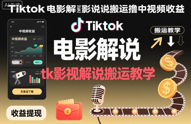 Tiktok电影解说搬运撸中视频收益，tk影视解说搬运教学好创网-专注优质VIP网课 网络创业落地实操课程资源分享 – 每天更新_高质量项目输出好创网