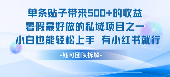 单条贴子带来5张的收益,暑假最好做的私域项目之一,小白也能轻松上手,有小红书就行好创网-专注优质VIP网课 网络创业落地实操课程资源分享 – 每天更新_高质量项目输出好创网