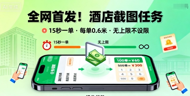 全网首发!酒店截图任务,15秒一单,每单0.6米,任务无上限不设限,矩阵操作单日3张到手【揭秘】好创网-专注优质VIP网课 网络创业落地实操课程资源分享 – 每天更新_高质量项目输出好创网