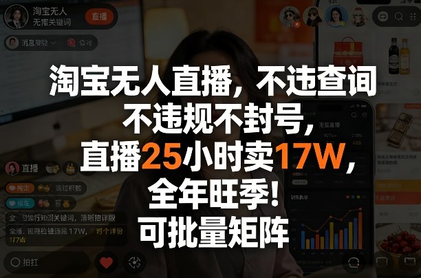 淘宝无人直播，不违规不封号，直播25小时卖17W，全年旺季！可批量矩阵【揭秘】好创网-专注优质VIP网课 网络创业落地实操课程资源分享 – 每天更新_高质量项目输出好创网