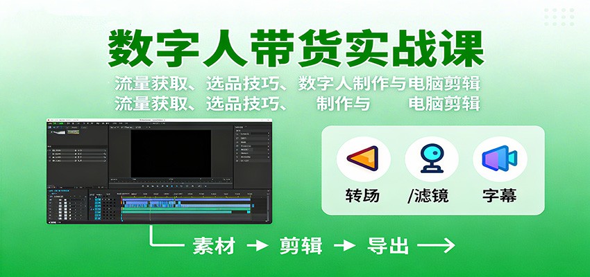 数字人变现实战课:流量获取、选品技巧、数字人制作与电脑剪辑好创网-专注优质VIP网课 网络创业落地实操课程资源分享 – 每天更新_高质量项目输出好创网