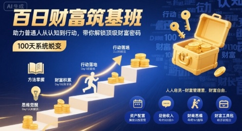 百日财富筑基班,助力普通人从认知到行动,带你解锁顶级财富密码好创网-专注优质VIP网课 网络创业落地实操课程资源分享 – 每天更新_高质量项目输出好创网