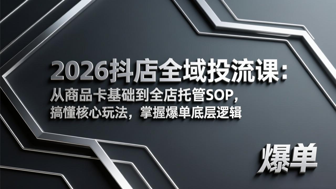 2026抖店全域投流课：从商品卡基础到全店托管SOP，搞懂核心玩法，掌握爆单底层逻辑好创网-专注优质VIP网课 网络创业落地实操课程资源分享 – 每天更新_高质量项目输出好创网