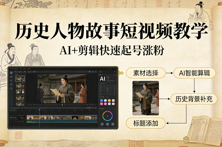 历史人物故事短视频教学，AI+剪辑制作历史人物题材短视频，快速起号涨粉好创网-专注优质VIP网课 网络创业落地实操课程资源分享 – 每天更新_高质量项目输出好创网