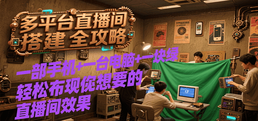 多平台直播间搭建全攻略,一部手机+一台电脑+一块绿布轻松实现你想要的直播间效果好创网-专注优质VIP网课 网络创业落地实操课程资源分享 – 每天更新_高质量项目输出好创网