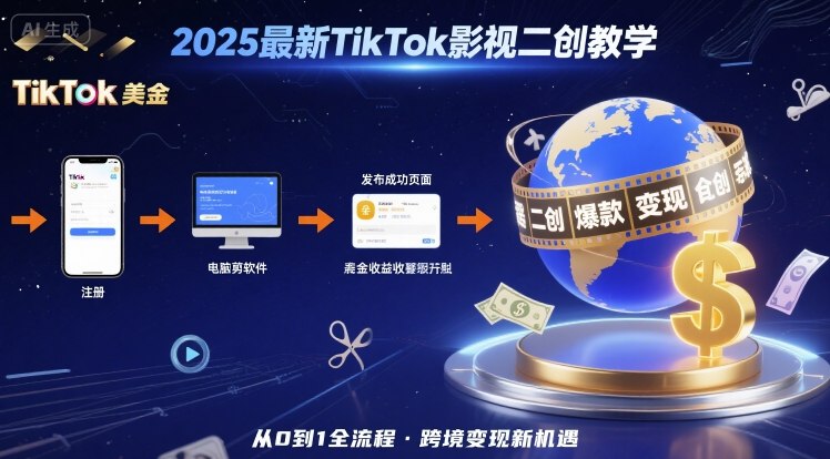 2025年最新TikTok影视二创教学,从注册到发布撸美金全流程,跨境变现新机遇好创网-专注优质VIP网课 网络创业落地实操课程资源分享 – 每天更新_高质量项目输出好创网