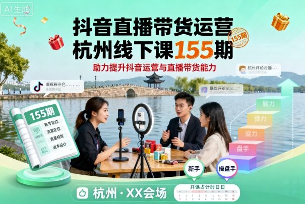 抖音直播带货运营杭州线下课155期，助力提升抖音运营与直播带货能力好创网-专注优质VIP网课 网络创业落地实操课程资源分享 – 每天更新_高质量项目输出好创网