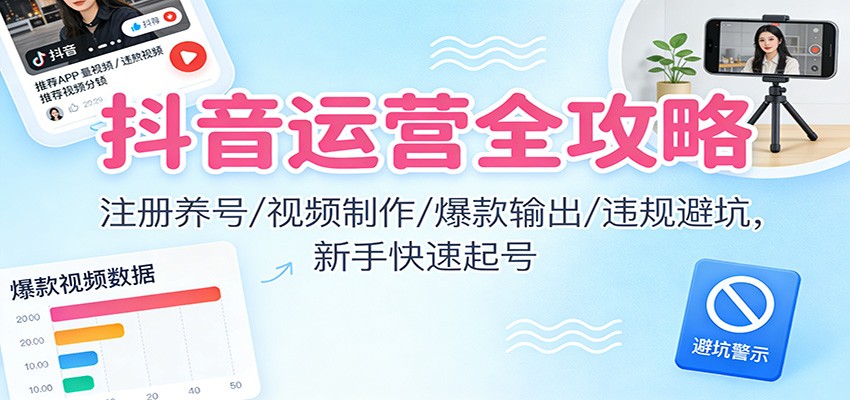 抖音运营全攻略：注册养号/视频制作/爆款输出/违规避坑，新手快速起号好创网-专注优质VIP网课 网络创业落地实操课程资源分享 – 每天更新_高质量项目输出好创网