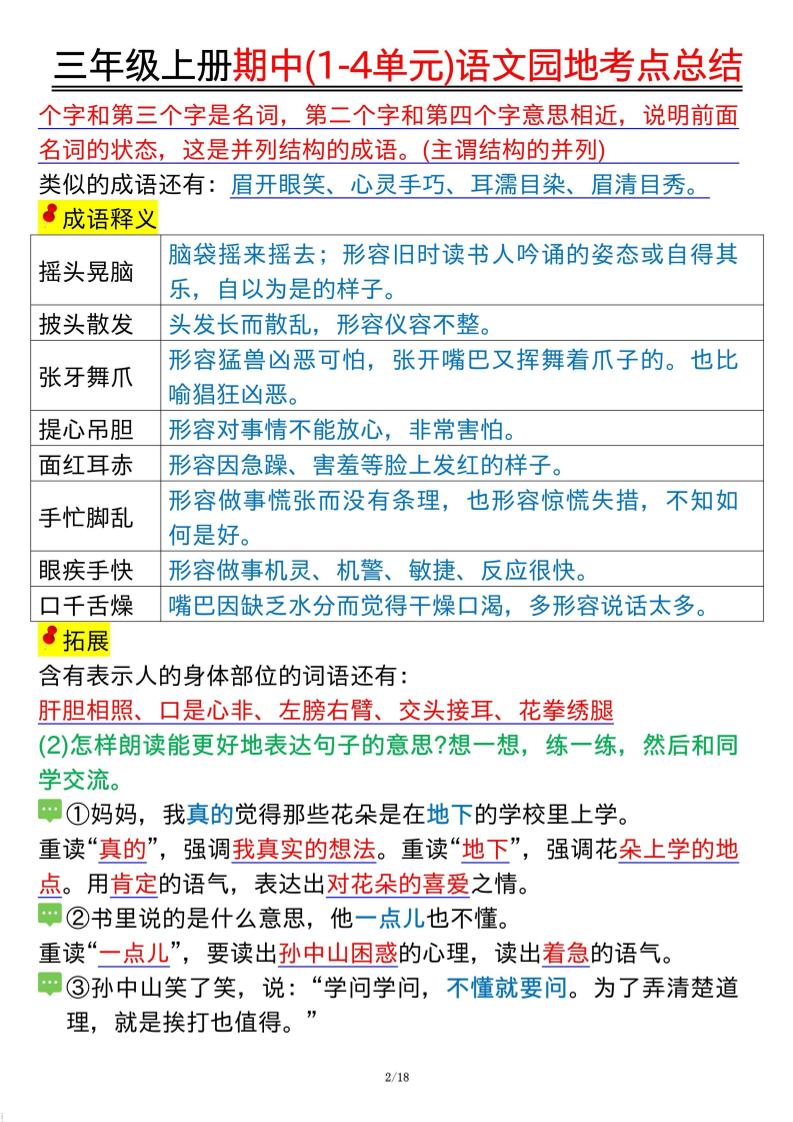 三年级上册期中(1-4单元)语文园地考点总结纯图版好创网-专注优质VIP网课 网络创业落地实操课程资源分享 – 每天更新_高质量项目输出好创网