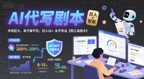 AI代写剧本，市场巨大，单子做不完，日入1k+ 永不失业【附工具指令】好创网-专注优质VIP网课 网络创业落地实操课程资源分享 – 每天更新_高质量项目输出好创网
