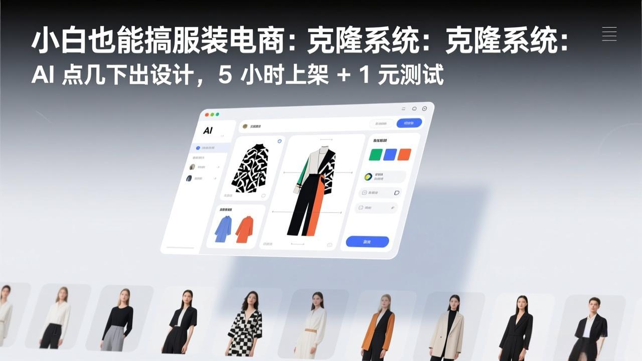 小白也能搞服装电商：克隆系统：AI 点几下出设计，5 小时上架 + 1 元测试好创网-专注优质VIP网课 网络创业落地实操课程资源分享 – 每天更新_高质量项目输出好创网