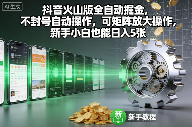 抖音火山版全自动掘金，不封号自动操作，可矩阵放大操作，新手小白也能日入5张【揭秘】好创网-专注优质VIP网课 网络创业落地实操课程资源分享 – 每天更新_高质量项目输出好创网