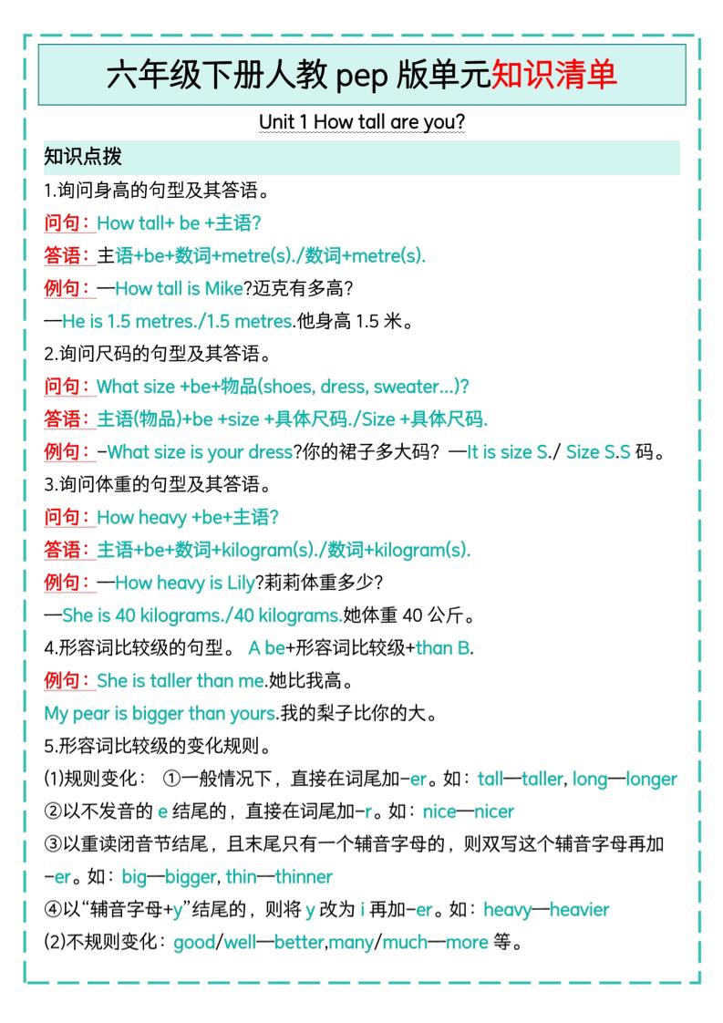 六下英语人教pep版单元知识清单好创网-专注优质VIP网课 网络创业落地实操课程资源分享 – 每天更新_高质量项目输出好创网