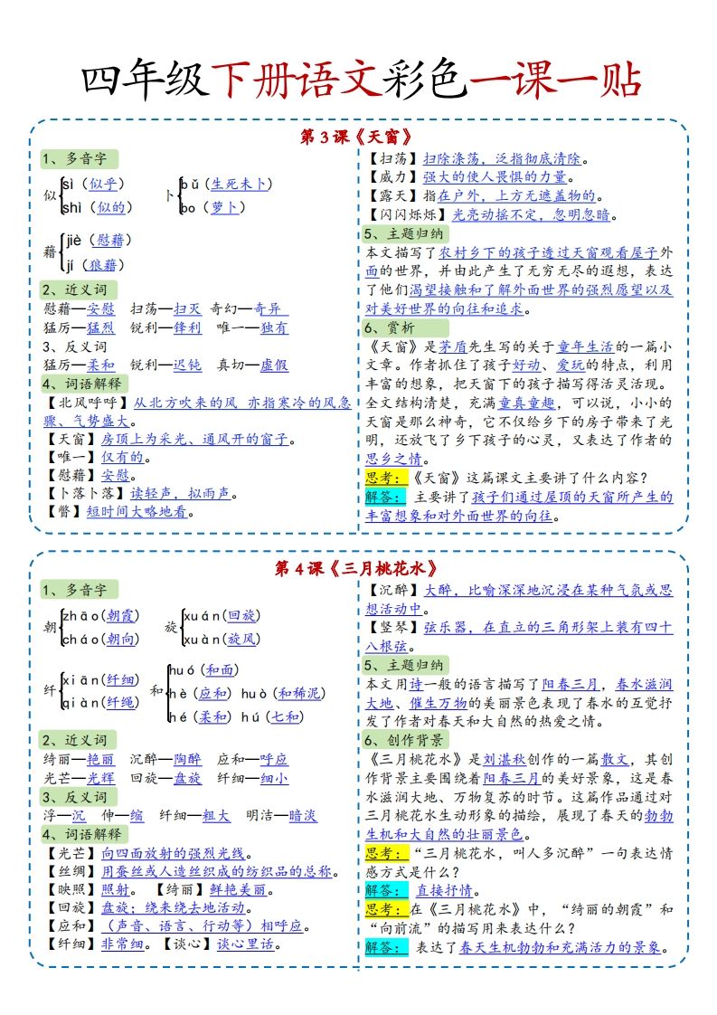 四年级下语文彩色一课一贴全好创网-专注优质VIP网课 网络创业落地实操课程资源分享 – 每天更新_高质量项目输出好创网