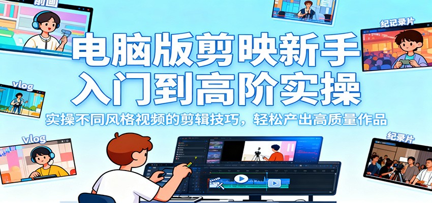 电脑版剪映新手入门到高阶实操,实操不同风格视频的剪辑技巧,轻松产出高质量作品好创网-专注优质VIP网课 网络创业落地实操课程资源分享 – 每天更新_高质量项目输出好创网