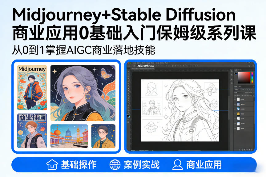 AIGC商业应用Midjourney+Stable Diffusion教程，0基础入门保姆级系列课好创网-专注优质VIP网课 网络创业落地实操课程资源分享 – 每天更新_高质量项目输出好创网