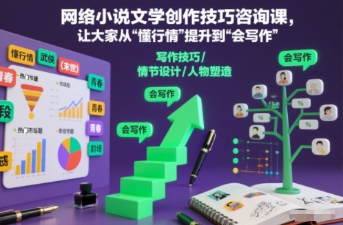网络小说文学创作技巧咨询课，让大家从“懂行情”提升到”会写作”的高度好创网-专注优质VIP网课 网络创业落地实操课程资源分享 – 每天更新_高质量项目输出好创网