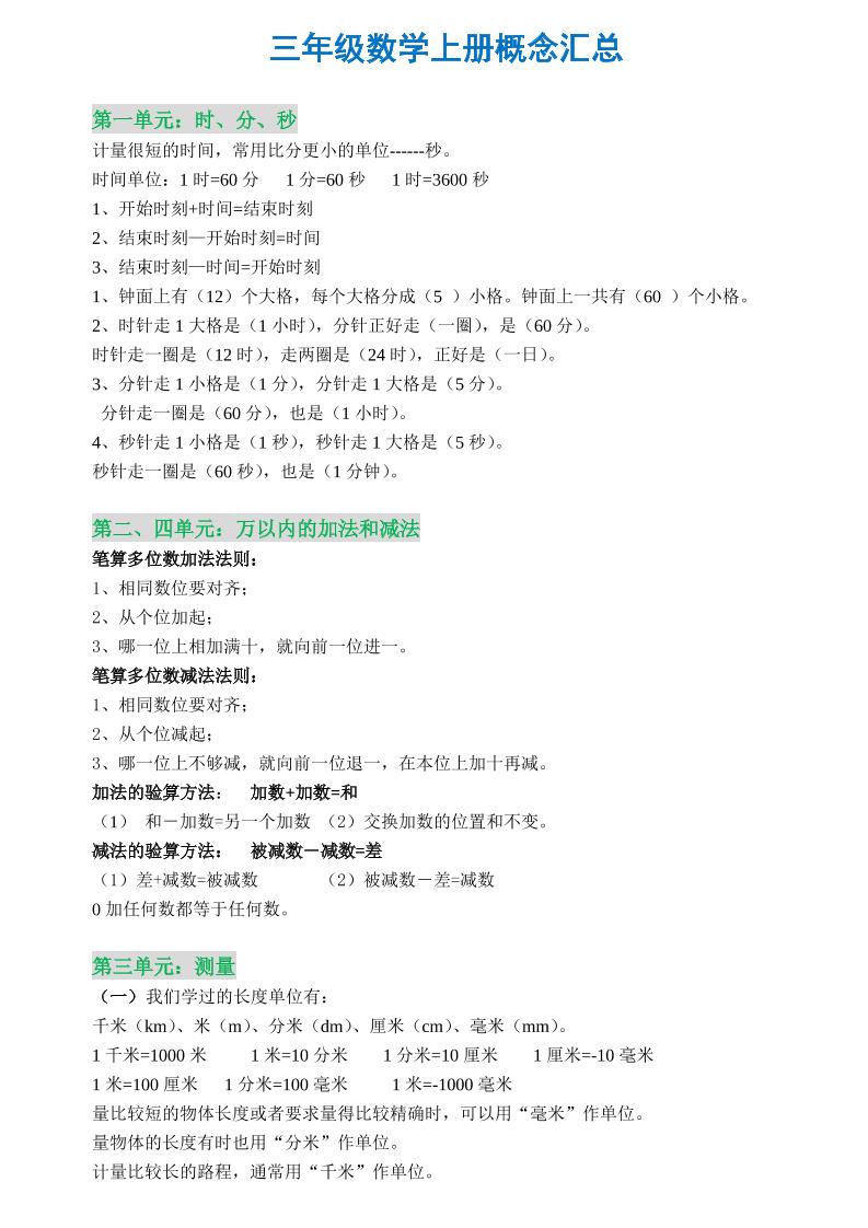 三年级数学上册概念全集好创网-专注优质VIP网课 网络创业落地实操课程资源分享 – 每天更新_高质量项目输出好创网