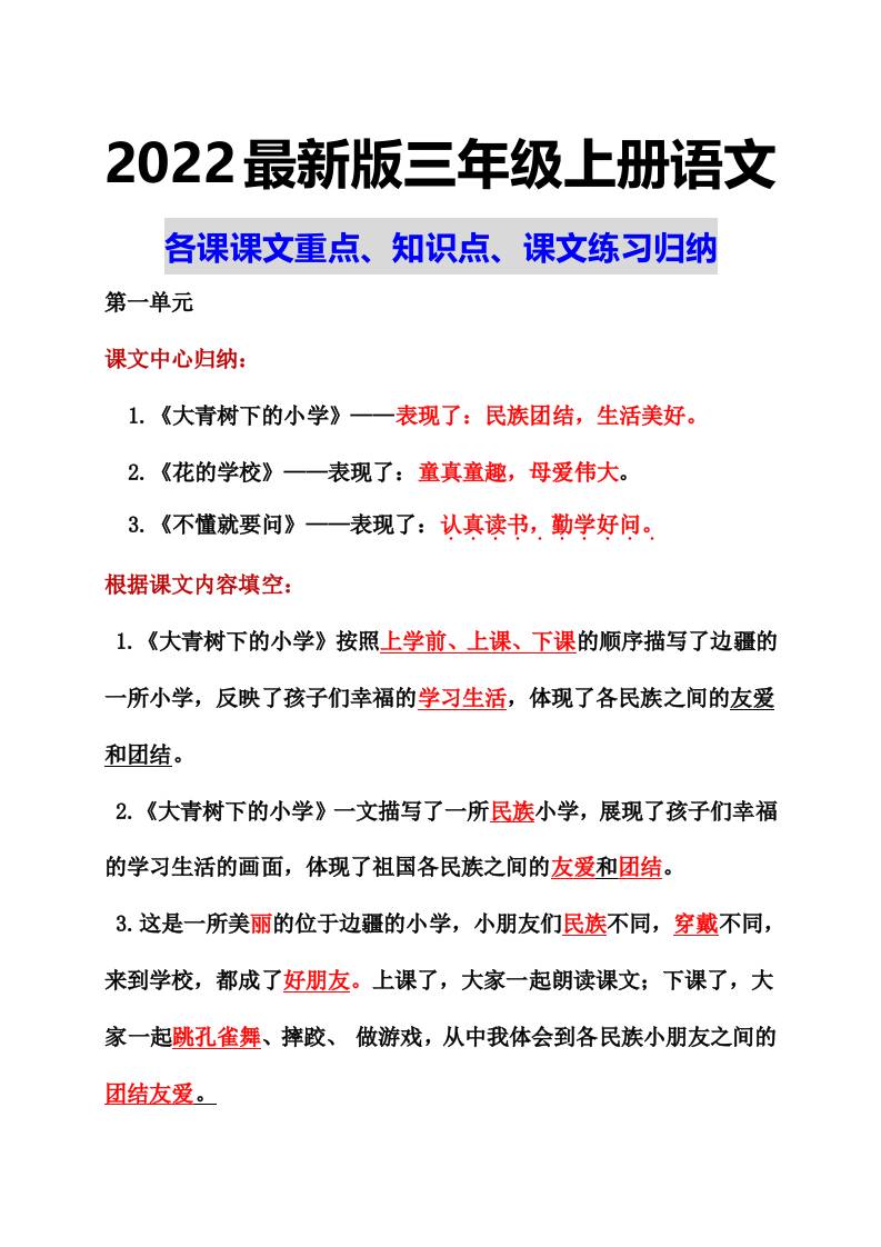 部编语文三年级上册课文重点知识点课文内容练习归纳1好创网-专注优质VIP网课 网络创业落地实操课程资源分享 – 每天更新_高质量项目输出好创网