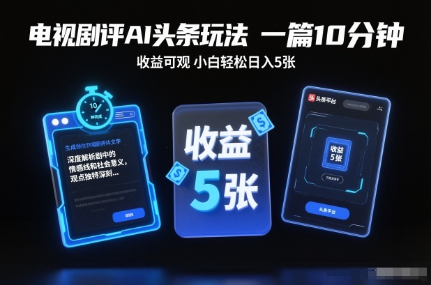 电视剧评AI头条玩法,一篇10分钟,收益可观,小白轻松日入5张+【独家】好创网-专注优质VIP网课 网络创业落地实操课程资源分享 – 每天更新_高质量项目输出好创网