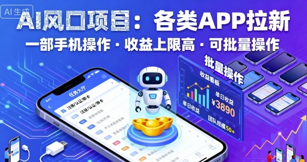 AI风口项目，各类APP拉新，一部手机就可以操作，收益上限高，可批量操作好创网-专注优质VIP网课 网络创业落地实操课程资源分享 – 每天更新_高质量项目输出好创网