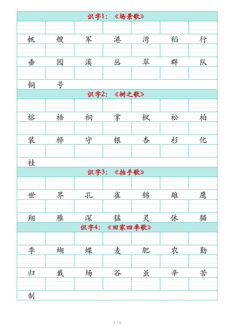 25秋二上语文识字表生字注音练习（460个字9页）好创网-专注优质VIP网课 网络创业落地实操课程资源分享 – 每天更新_高质量项目输出好创网