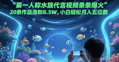 第一人称水族代言视频条条爆火，20条作品涨粉8.5W，小白轻松月入五位数好创网-专注优质VIP网课 网络创业落地实操课程资源分享 – 每天更新_高质量项目输出好创网