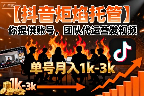 【抖音炬焰托管】你提供账号,团队代运营发视频,单号月入1k+【揭秘】好创网-专注优质VIP网课 网络创业落地实操课程资源分享 – 每天更新_高质量项目输出好创网