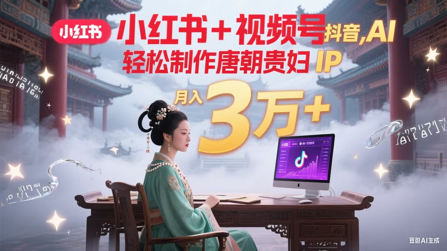 小红书+视频号+抖音,AI轻松制作唐朝贵妇IP,毒鸡汤、励志、减肥瘦身、养生赛道轻松切入,每天30分钟,轻松产出N条,月入3万+好创网-专注优质VIP网课 网络创业落地实操课程资源分享 – 每天更新_高质量项目输出好创网