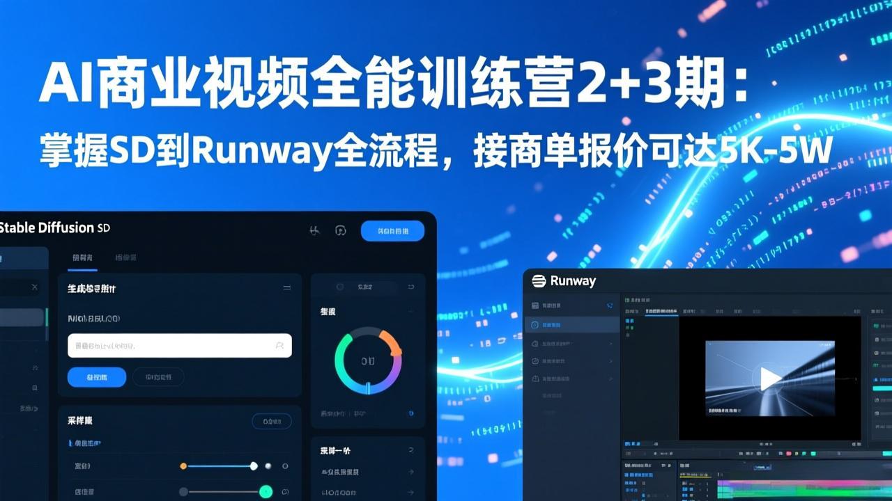 AI商业视频全能训练营2+3期：掌握SD到Runway全流程，接商单报价可达5K-5W好创网-专注优质VIP网课 网络创业落地实操课程资源分享 – 每天更新_高质量项目输出好创网