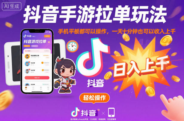 抖音手游拉单玩法，手机平板都可以操作，一天十分钟也可以收入上K【揭秘】好创网-专注优质VIP网课 网络创业落地实操课程资源分享 – 每天更新_高质量项目输出好创网