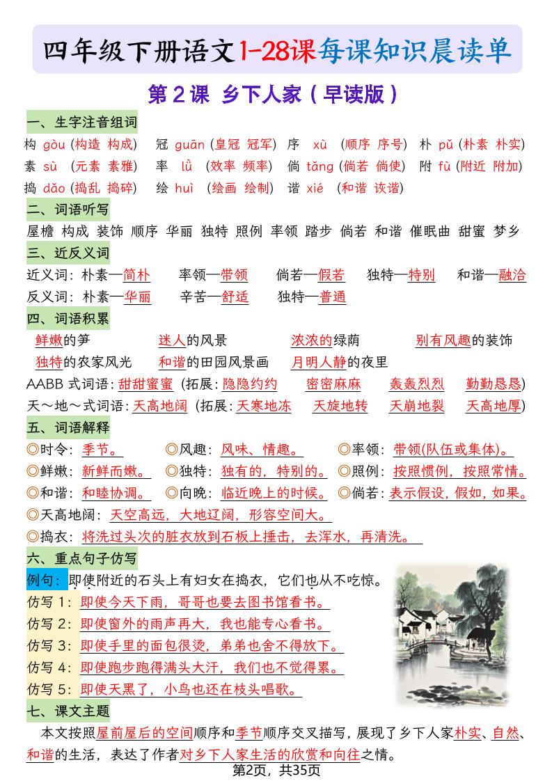 四下语文1-28课每课知识晨读单（35页）好创网-专注优质VIP网课 网络创业落地实操课程资源分享 – 每天更新_高质量项目输出好创网