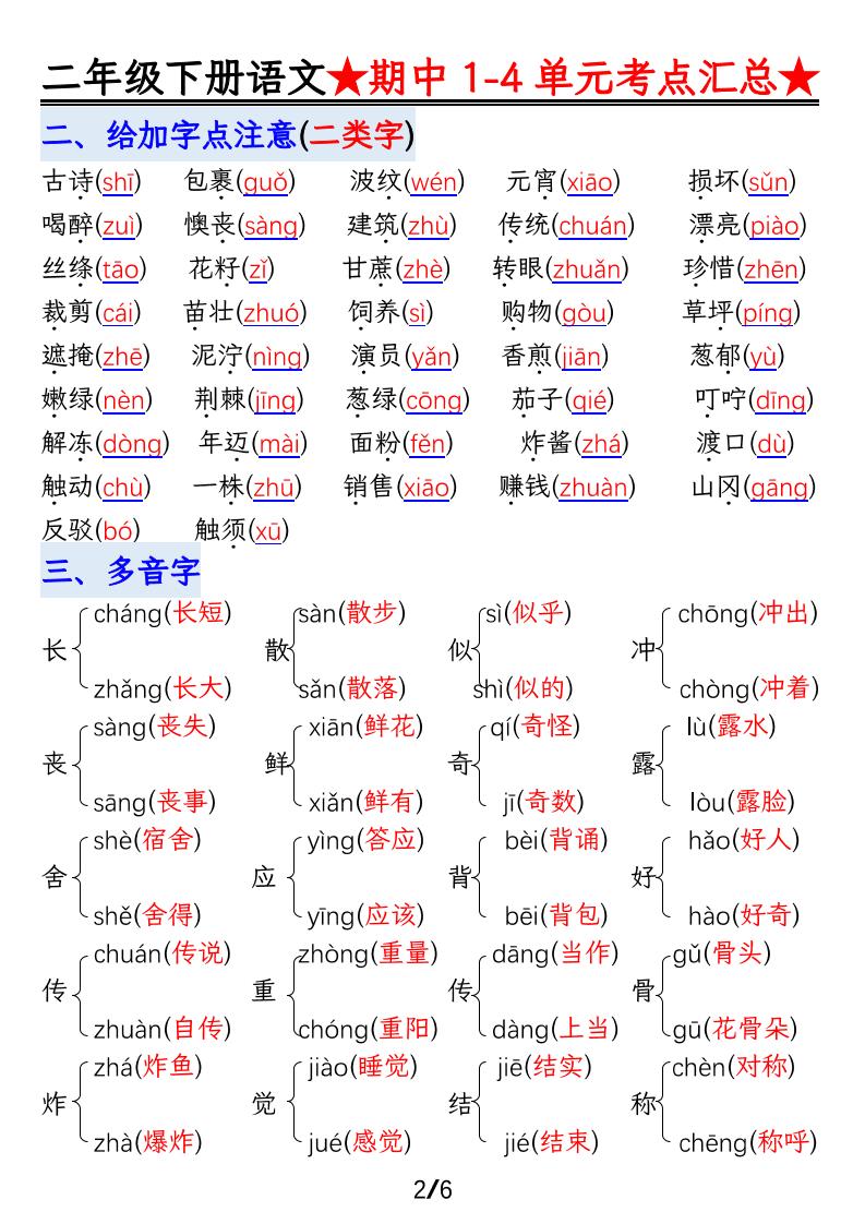 【语文】二下1-4单元期中考试汇总好创网-专注优质VIP网课 网络创业落地实操课程资源分享 – 每天更新_高质量项目输出好创网