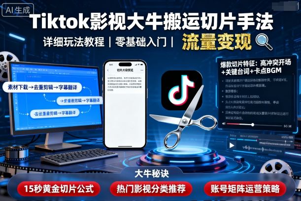Tiktok影视大牛搬运切片手法,详细玩法教程好创网-专注优质VIP网课 网络创业落地实操课程资源分享 – 每天更新_高质量项目输出好创网