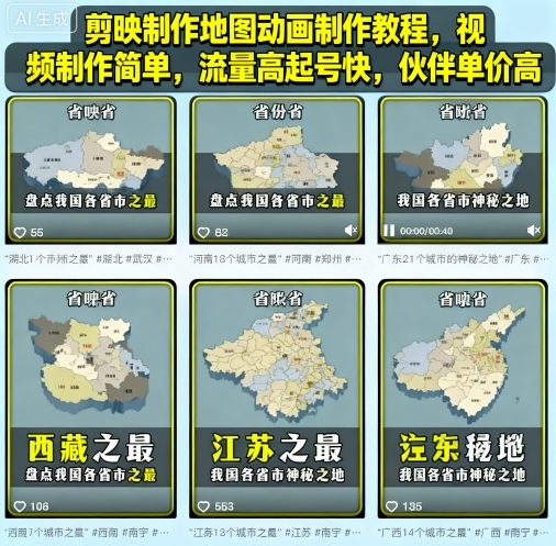 剪映制作地图动画制作教程，视频制作简单，流量高起号快，伙伴单价高好创网-专注优质VIP网课 网络创业落地实操课程资源分享 – 每天更新_高质量项目输出好创网